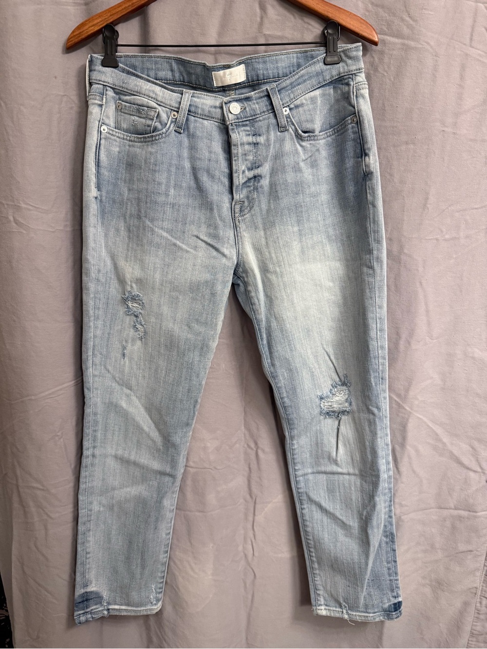 7 For All Mankind Josefina Boyfriend Skinny Light Blue Distressed Jeans
